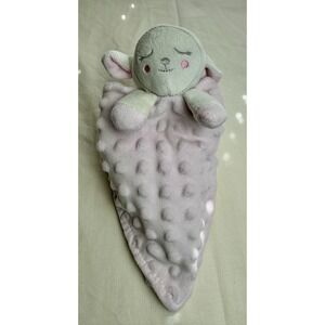 Baby Pink White Textured Sleeping Lamb Lovey Plush Baby Security Blanket Kidgets